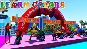 'LEARN COLORS MOTORCYCLES with SUPERHEROES Fun Video Animation Song for Kids | Superheroes for Kids'