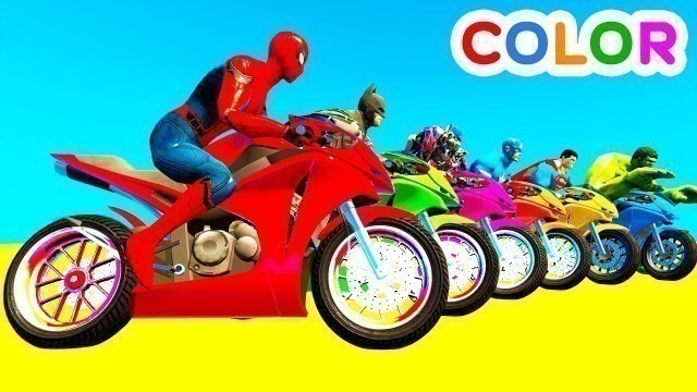 'LEARN COLOR Motorcycles w Spiderman for kids and Superheroes cartoon for babies'