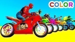 'LEARN COLOR Motorcycles w Spiderman for kids and Superheroes cartoon for babies'