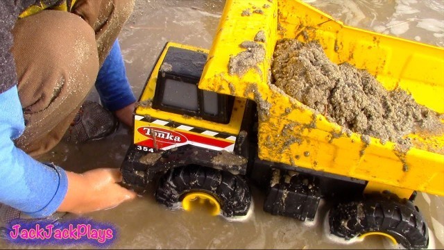 'Toy Trucks for Kids: Tonka Construction Vehicles Digging in Mud: Dump Truck, Backhoe, Bulldozer'