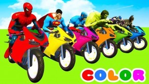 'MotorCycles COLOR Race in Cars Cartoon & Superheroes with Spiderman'