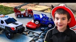 'Toy Fire Truck and Police Rescue Story! | Emergency Vehicles for Kids | JackJackPlays'