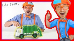 'Garbage Trucks for kids - recycling and dumping trash with Blippi Toys | learn colors'